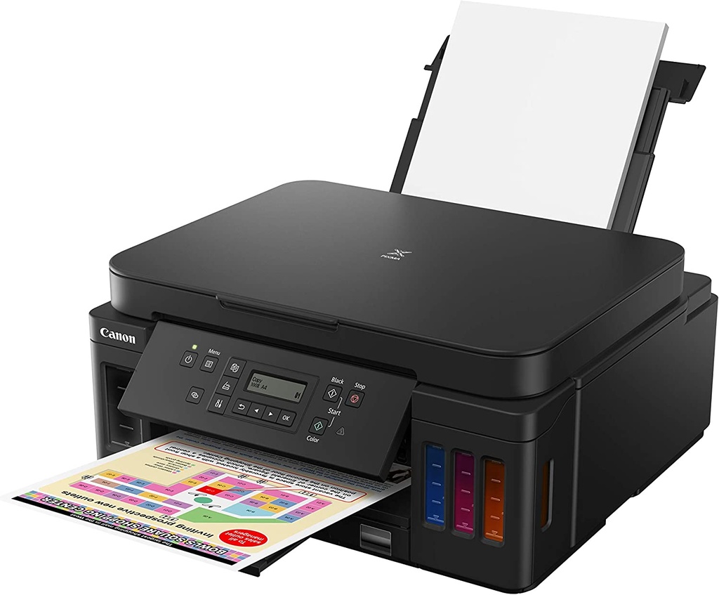 CANON PIXMA G6020 MEGATANK WIRELESS COLOR BORDERLESS ALL-IN-ONE PRINTER:
- WIRELESS 3-IN-1 (PRINT | COPY | SCAN)
- INTEGRATED INK TANKS - UP TO 6,000 PAGES BW / 7,000 PAGES COLOR 
- 13 / 6.8 IPM
- 5,000 PAGE DUTY CYCLE