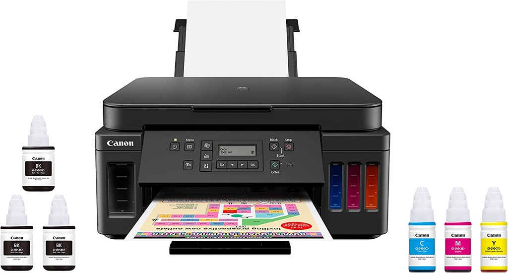 CANON PIXMA G6020 MEGATANK WIRELESS COLOR BORDERLESS ALL-IN-ONE PRINTER:
- WIRELESS 3-IN-1 (PRINT | COPY | SCAN)
- INTEGRATED INK TANKS - UP TO 6,000 PAGES BW / 7,000 PAGES COLOR 
- 13 / 6.8 IPM
- 5,000 PAGE DUTY CYCLE