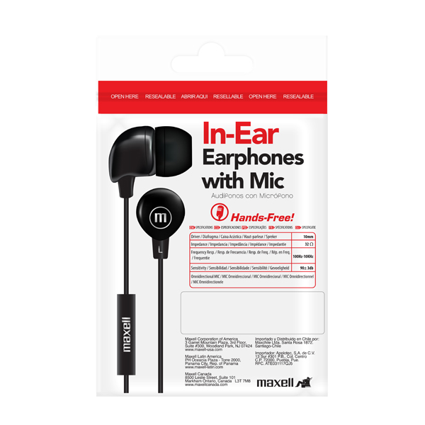 Maxell IN-BAX Audífonos con Micrófono Negro (50 Unidades)
