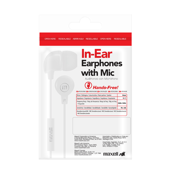 Maxell IN-BAX Audífonos con Micrófono Blanco (50 Unidades)