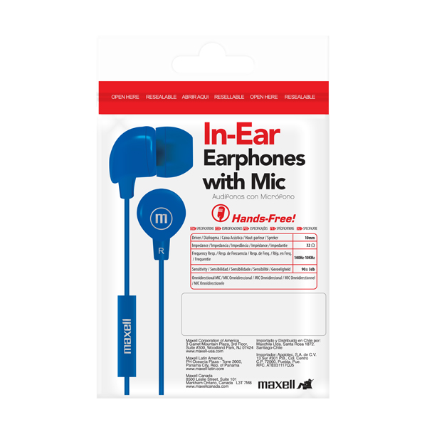 Maxell IN-BAX Audífonos con Micrófono Azul (50 Unidades)