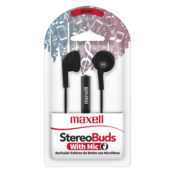 Maxell EB-MIC EARBUDS con Micrófono Negro (12 Unidades)