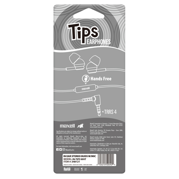 Maxell IN-TIPS In Ear Stereo Buds con Micrófono Blanco (12 Unidades)