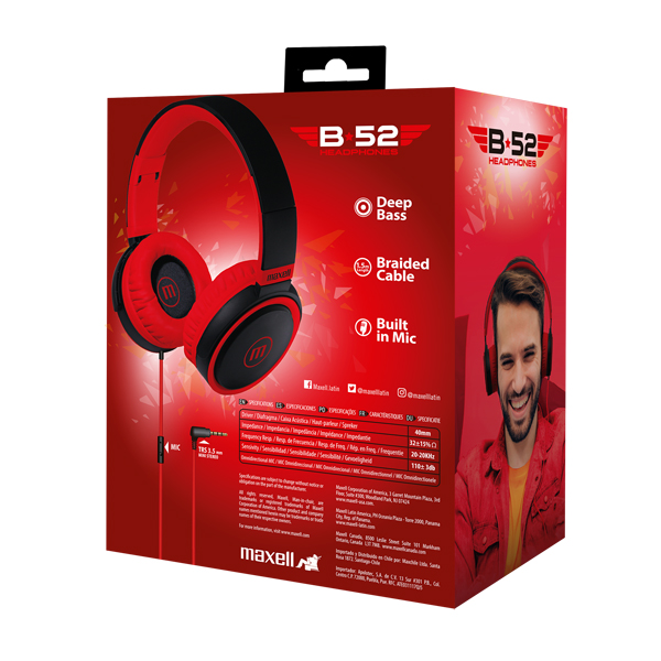 Maxell HP-B52 Full Size Headphone con Micrófono Gris/Rojo