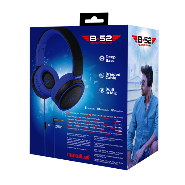Maxell HP-B52 Full Size Headphone con Micrófono Gris/Azul