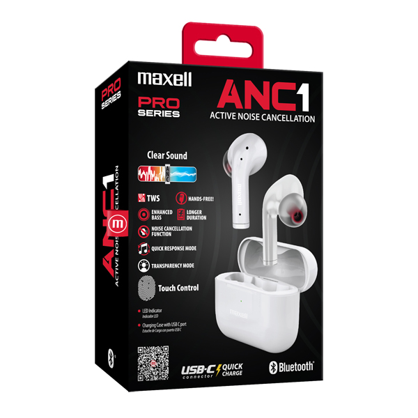 Maxell EB-BTANC1 BT TWS ANC1 Pro Earbuds Blanco