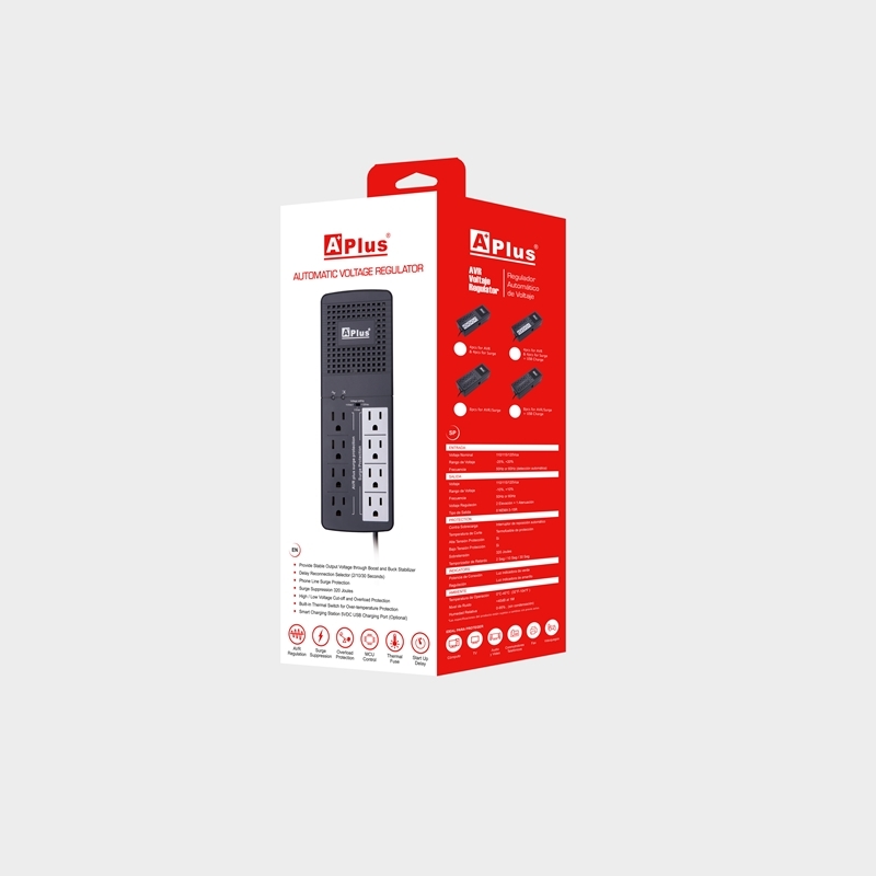 ESTABILIZADOR AUTOMATICO DE VOLTAJE 1000 VA /500 W, 8 SALIDAS, 320 J, 2 USB SMART CHARGER, MODELO 2-1000N