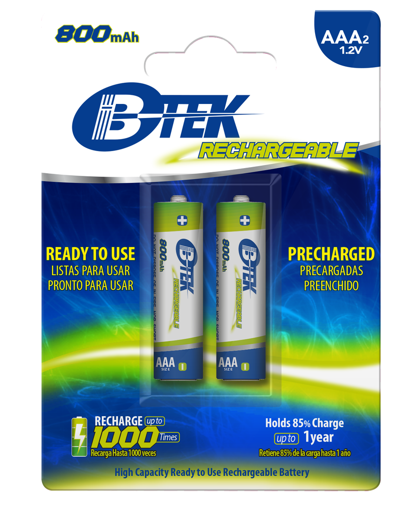 BTEK BRC-MH3 2PK Baterías Recargables Precargadas AAA 1,2V 800mAh Blister/2