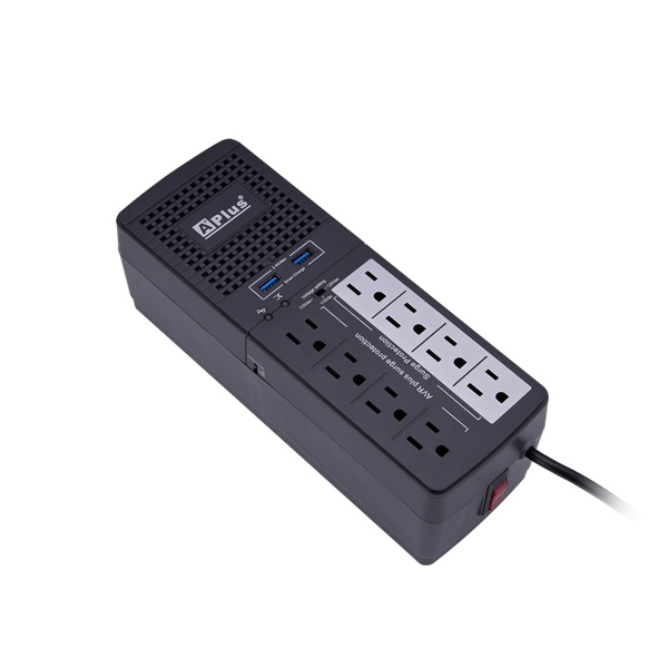 APlus PlusShield 2-1000N Estabilizador Automático de Voltaje 1000VA/500 W, 8 Salidas, 320 J, 2 USB Cargador Inteligente