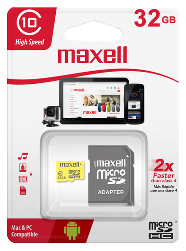 [346306.0] Maxell MCSD-32CL10 Tarjeta de Memoria 32GB Micro SDXC CL10 con Adaptador SD