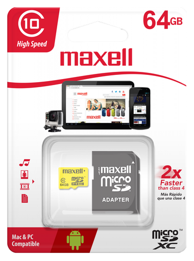 [346307] Maxell MCSD-64CL10 Tarjeta de Memoria 64GB MicroSD SDXC CL10 con Adaptador SD