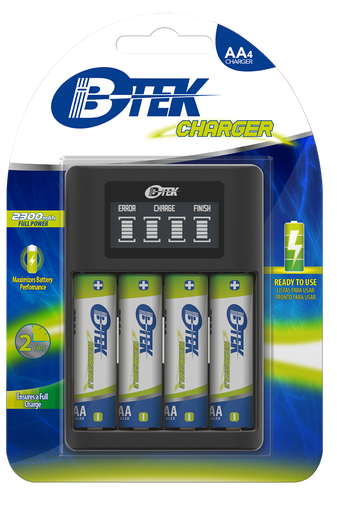 [BBC-400] BTEK BBC-400 Cargador de baterías carga rápida USB con baterías AA. Trae 4 baterías de 2300mah.