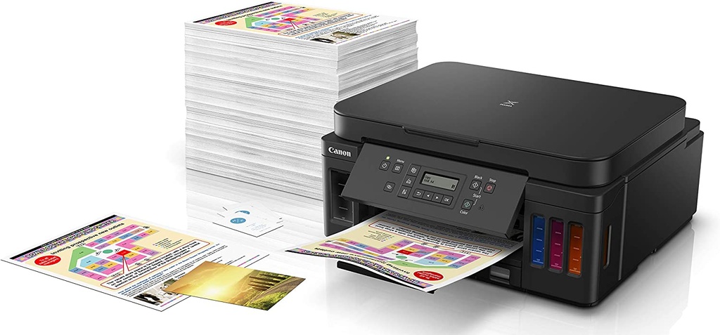 CANON PIXMA G6020 MEGATANK WIRELESS COLOR BORDERLESS ALL-IN-ONE PRINTER:
- WIRELESS 3-IN-1 (PRINT | COPY | SCAN)
- INTEGRATED INK TANKS - UP TO 6,000 PAGES BW / 7,000 PAGES COLOR 
- 13 / 6.8 IPM
- 5,000 PAGE DUTY CYCLE