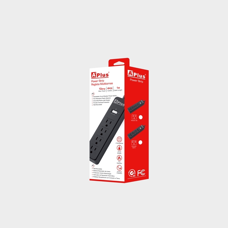 APlus PlusExtend 1-10A-10M Regleta con Protección de Sobrecarga, 10A, 4 Salidas, Cable de 1m