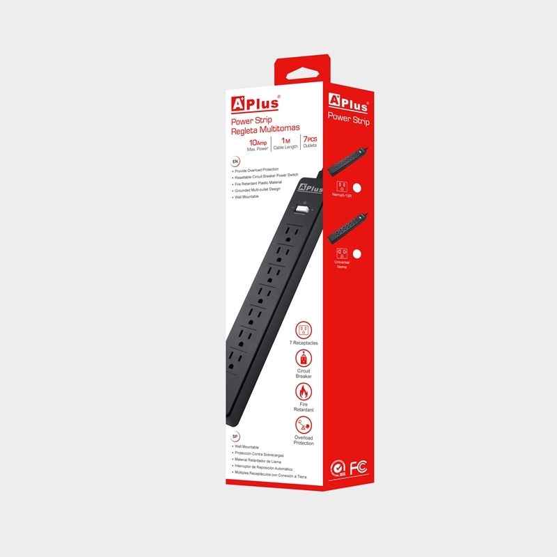 REGLETA CON PROTECCION DE VOLTAJE, 10A, 7 SALIDAS, CABLE DE 1.5 M, 900J