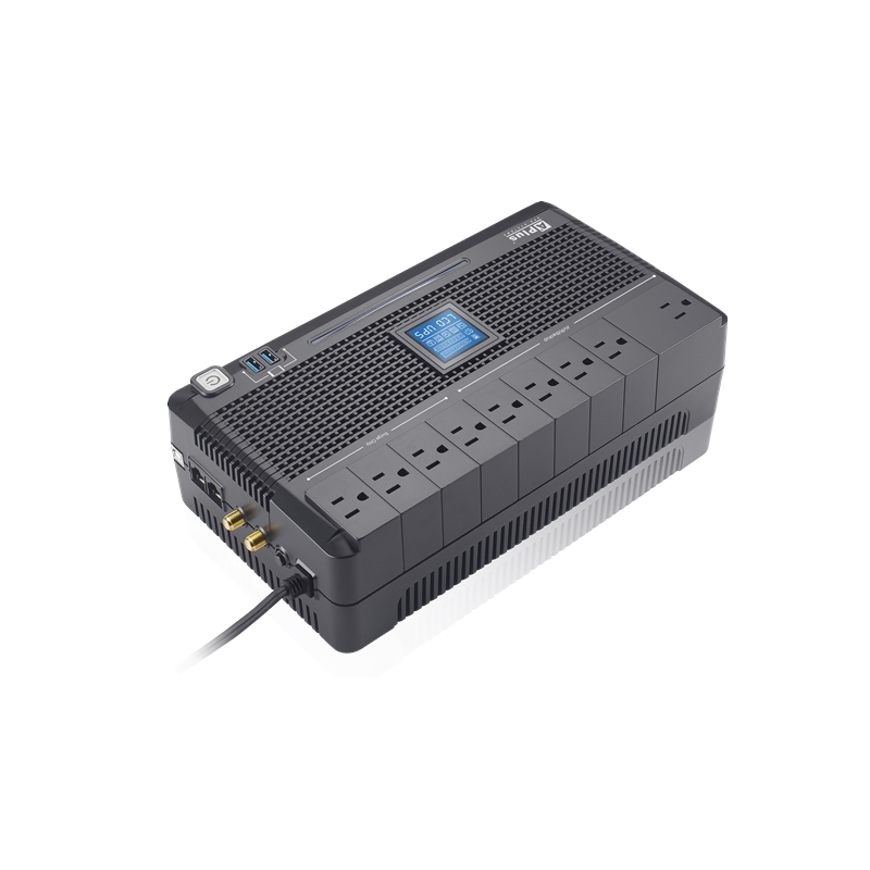 APlus PLUS 3L-600N UPS Backup 600VA para PC escritorio con pantalla LCD, Line Interactive UPS 600VA/480W, 9 Salidas, LCD Interfaz