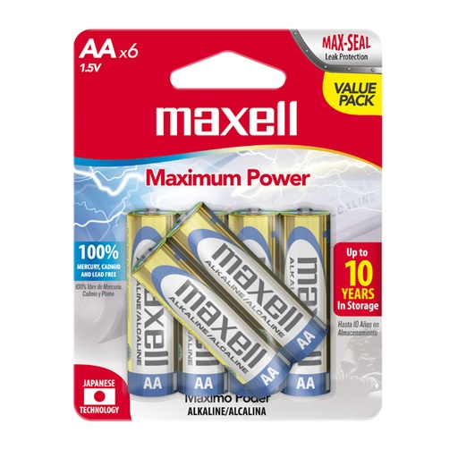 [723413] Maxell LR06 4+2PK Batería Alcalina AA (Total 144 Baterías)