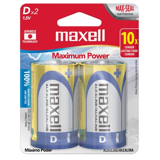 [025215-723025] Maxell LR20 2pk Batería Alcalina Tipo D (Total 24 Baterías)